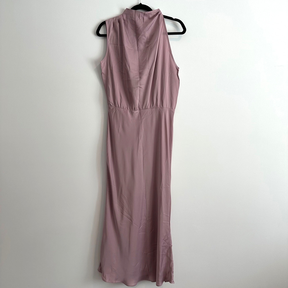 PrettyGarden High Neck Sleeveless Maxi Dress Women's Medium Purple Satin New